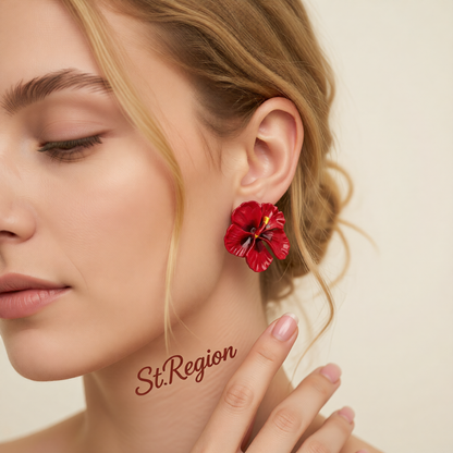 Red Enamel Flower Stud Earrings