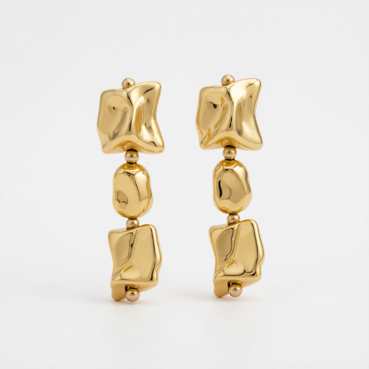 Goldtone Cube Bead Dangle Earrings