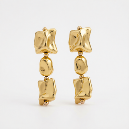 Goldtone Cube Bead Dangle Earrings
