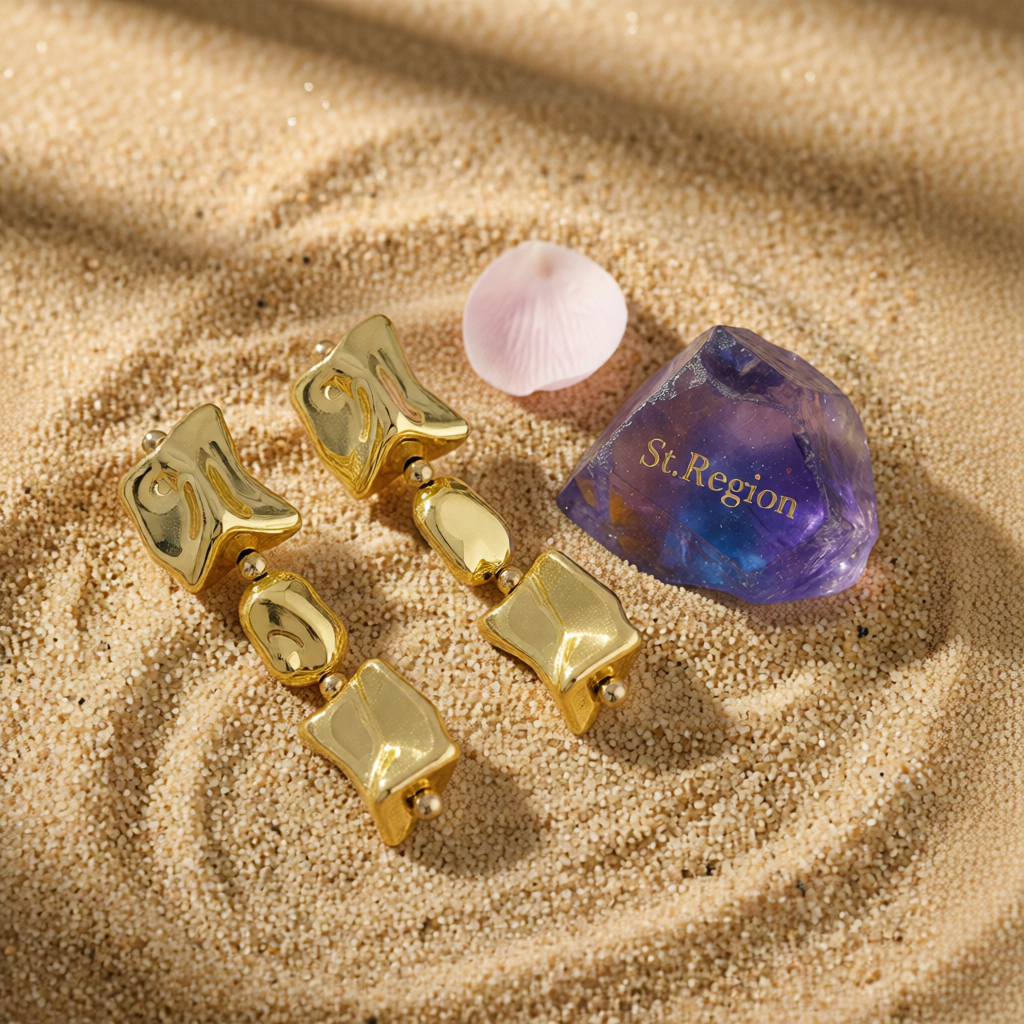 Goldtone Cube Bead Dangle Earrings