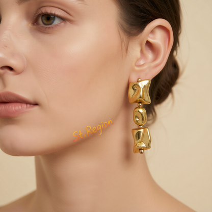 Goldtone Cube Bead Dangle Earrings