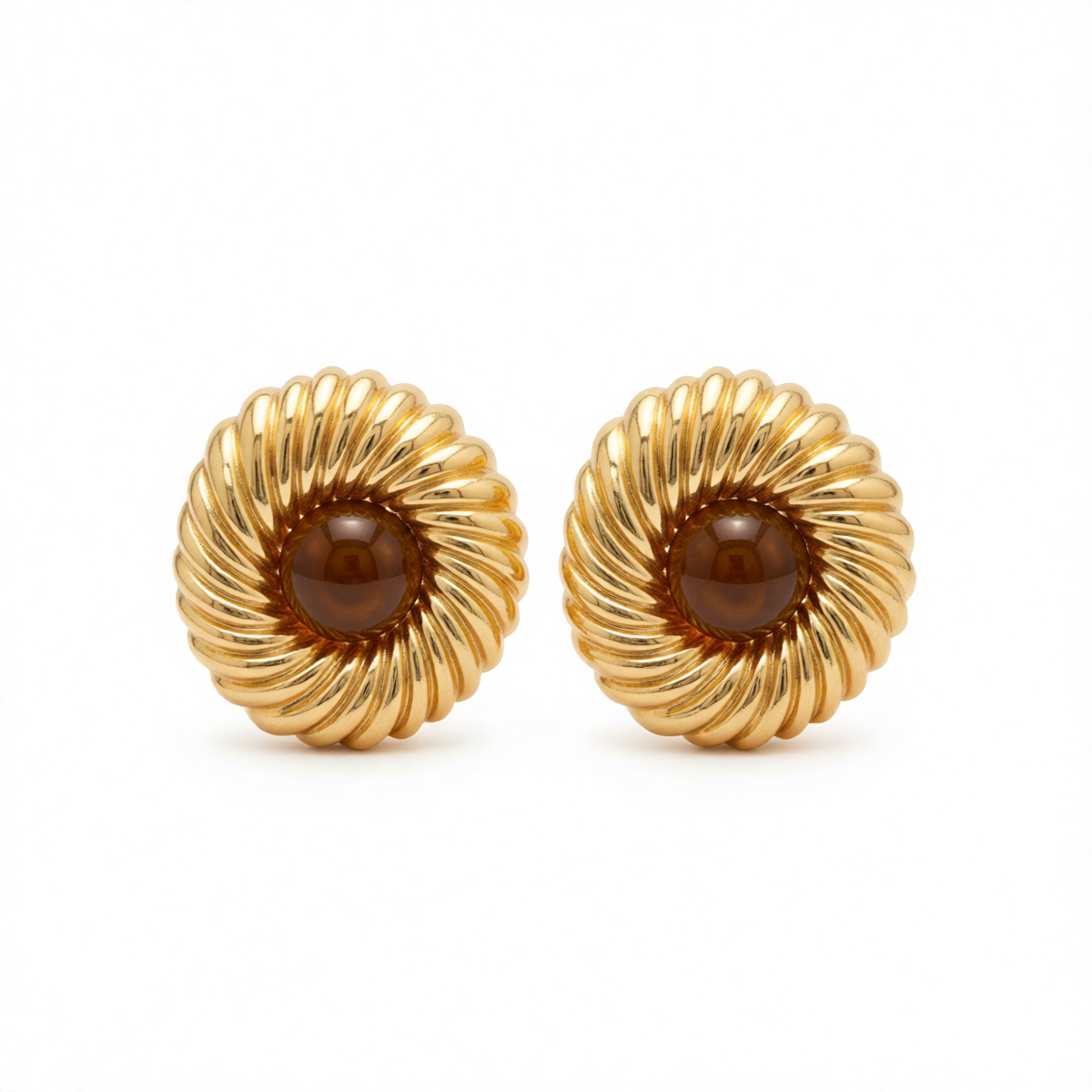 Brown Resin & Goldtone Floral Round Stud Earrings