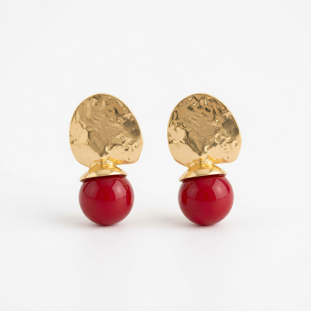 Red Resin & Goldtone Round Dangle Earrings