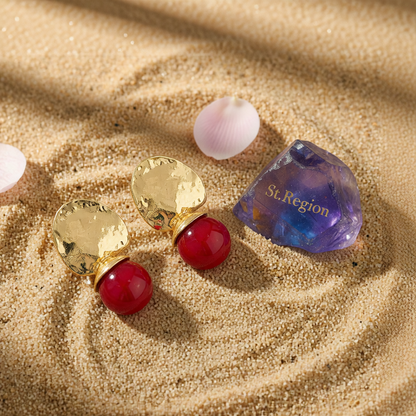 Red Resin & Goldtone Round Dangle Earrings