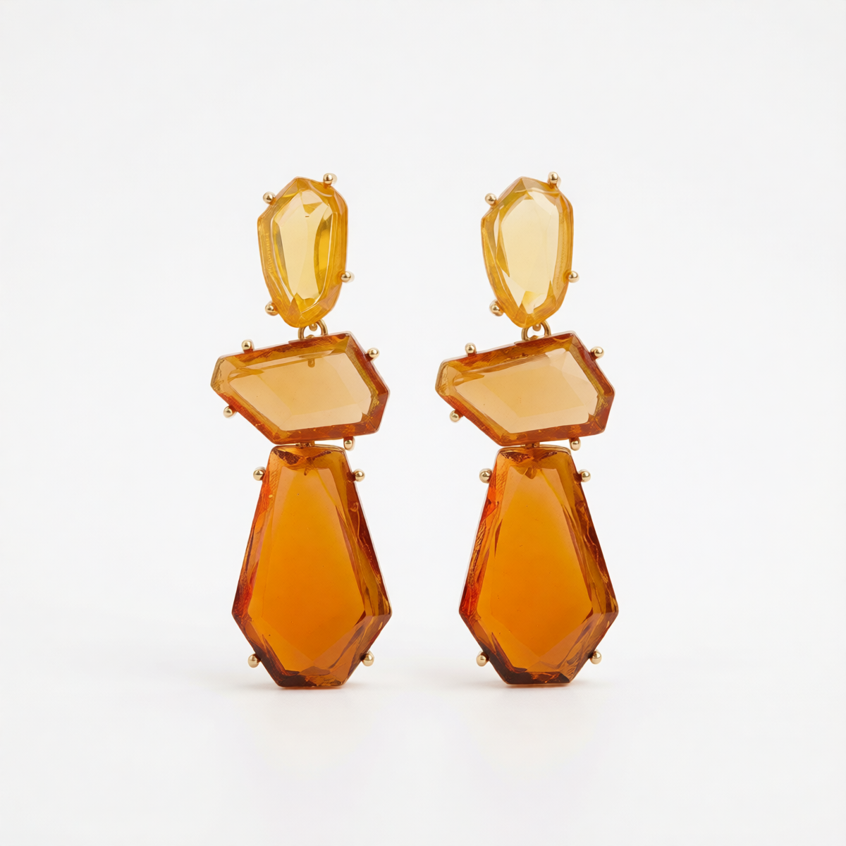 Orange Crystal & Goldtone Tiered Geometric Dangle Earrings