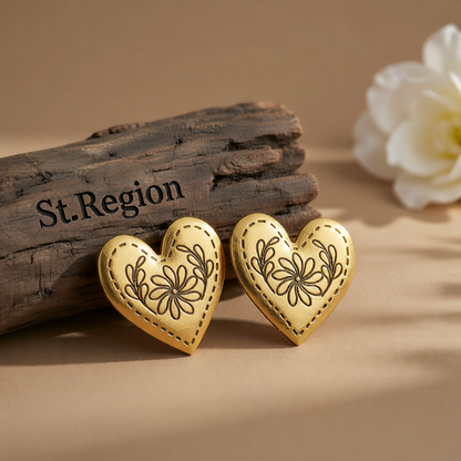 Goldtone Flower Heart Stud Earrings