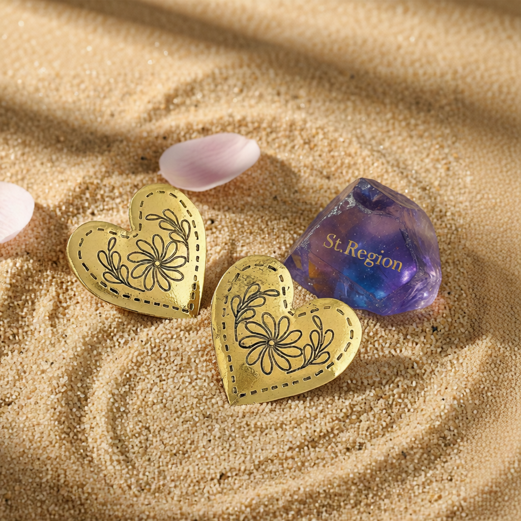 Goldtone Flower Heart Stud Earrings