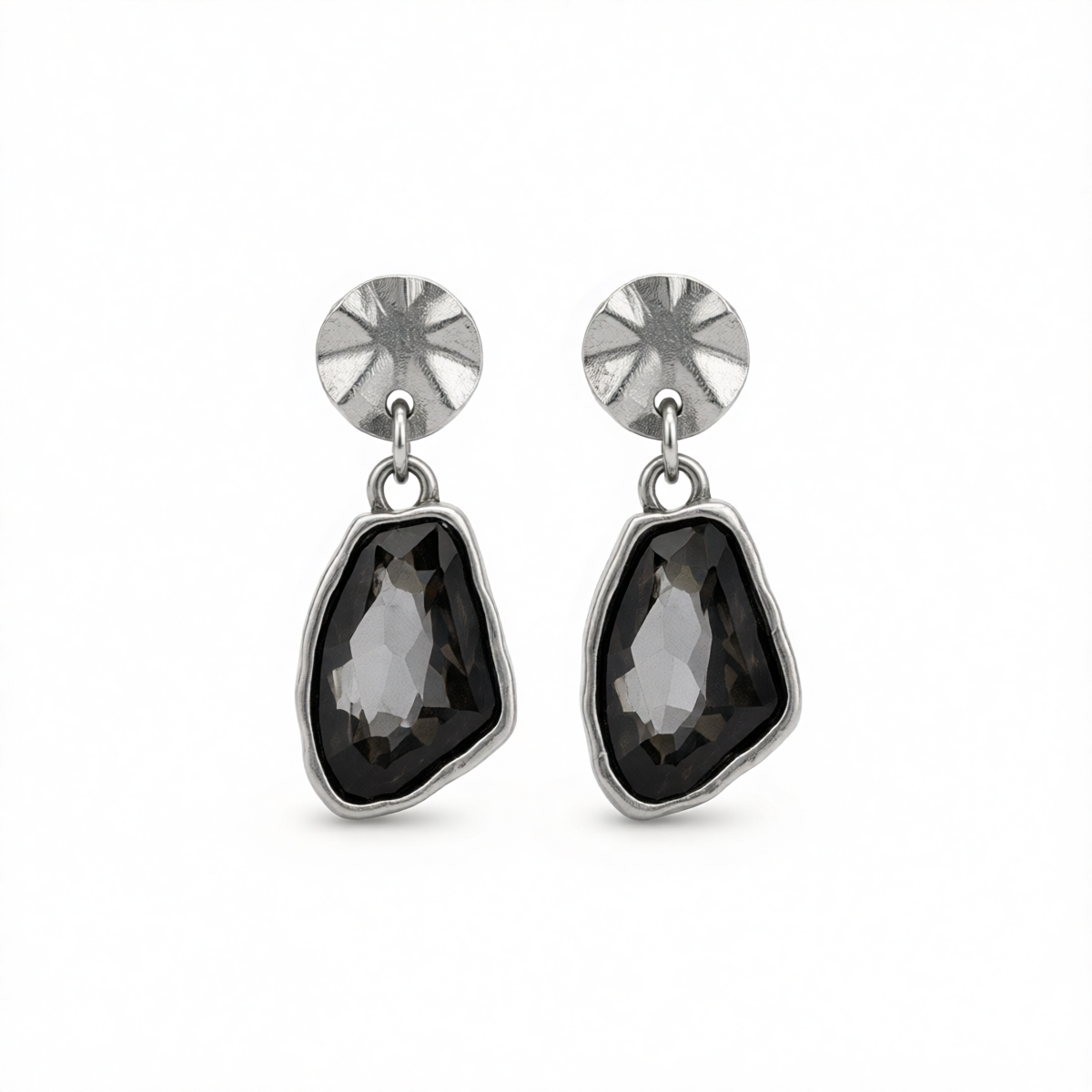 Gray Crystal & Silvertone Irregular Dangle Earring