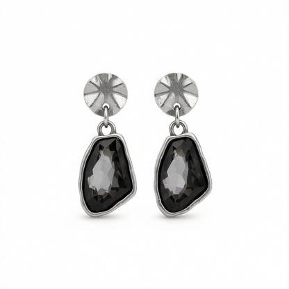 Gray Crystal & Silvertone Irregular Dangle Earring
