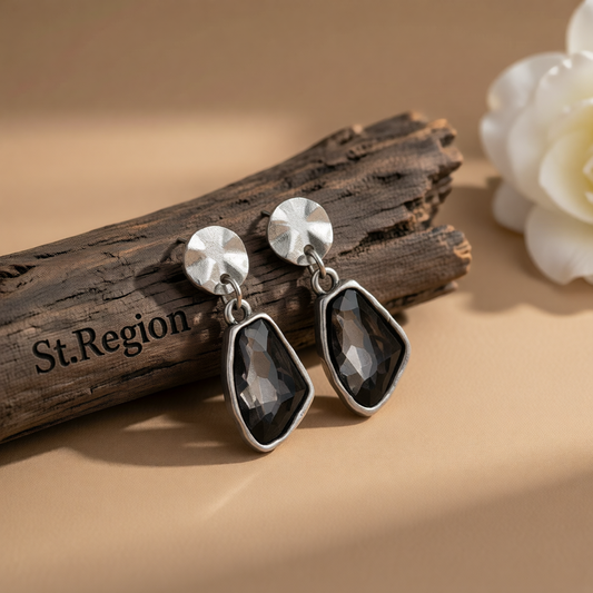 Gray Crystal & Silvertone Irregular Dangle Earring