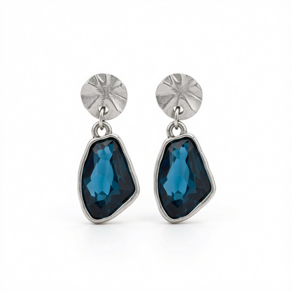 Teal Crystal & Silvertone Irregular Dangle Earring