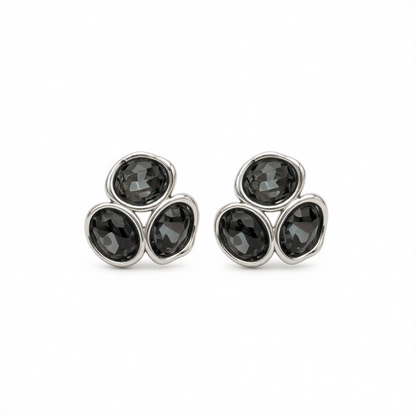 Black Tri-Crystal & Silvertone Geometric Stud Earring