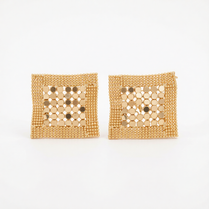 Goldtone Netted Sequins Rhombus Stud Earrings
