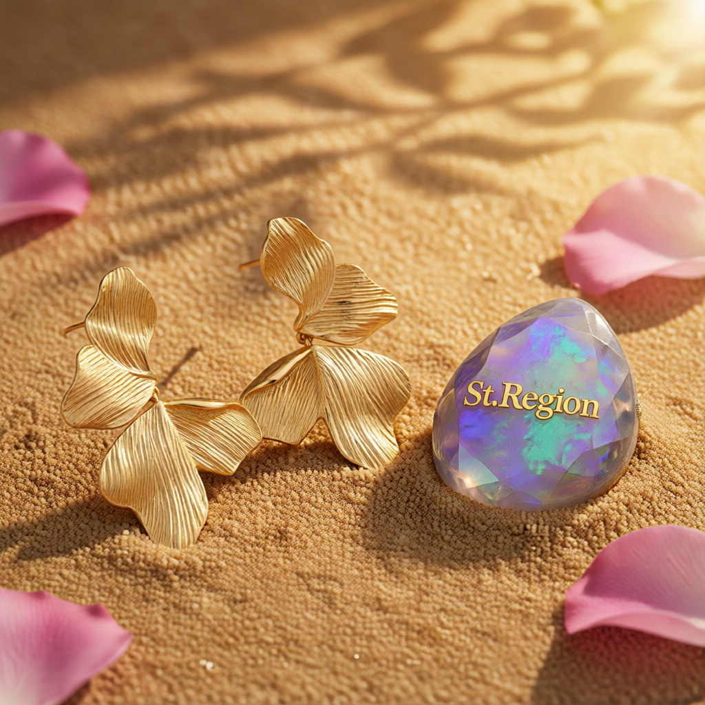 Goldtone Textured Four-Petals Dangle Earrings