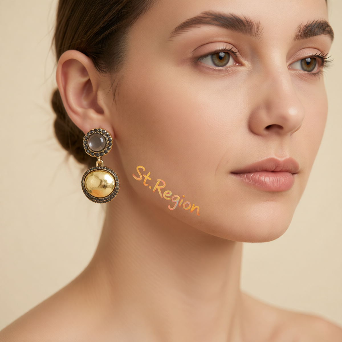 Cubic Zirconia & Resin Goldtone Dual-Round Dangle Earrings