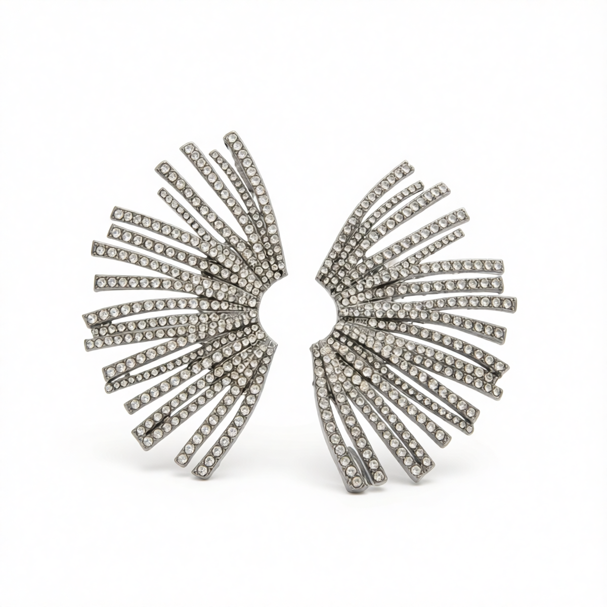 Cubic Zirconia & Blacktone Wing Statement Stud Earrings