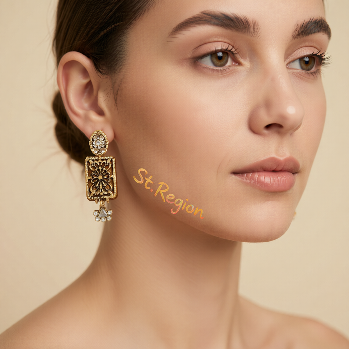 Cubic Zirconia & Goldtone Flower Rectangle Dangle Earrings