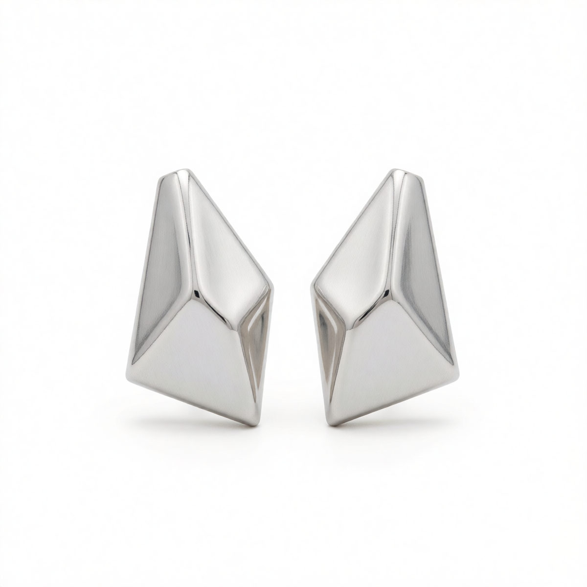 Silvertone 3D Diamond Cut Statement Stud Earrings