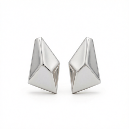 Silvertone 3D Diamond Cut Statement Stud Earrings