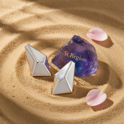 Silvertone 3D Diamond Cut Statement Stud Earrings