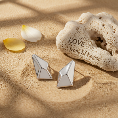 Silvertone 3D Diamond Cut Statement Stud Earrings