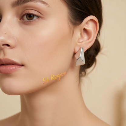 Silvertone 3D Diamond Cut Statement Stud Earrings