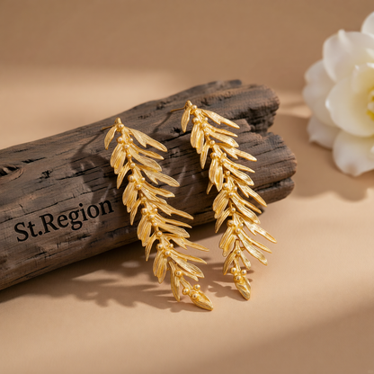 Goldtone Textured Leaves Dangle Earrings