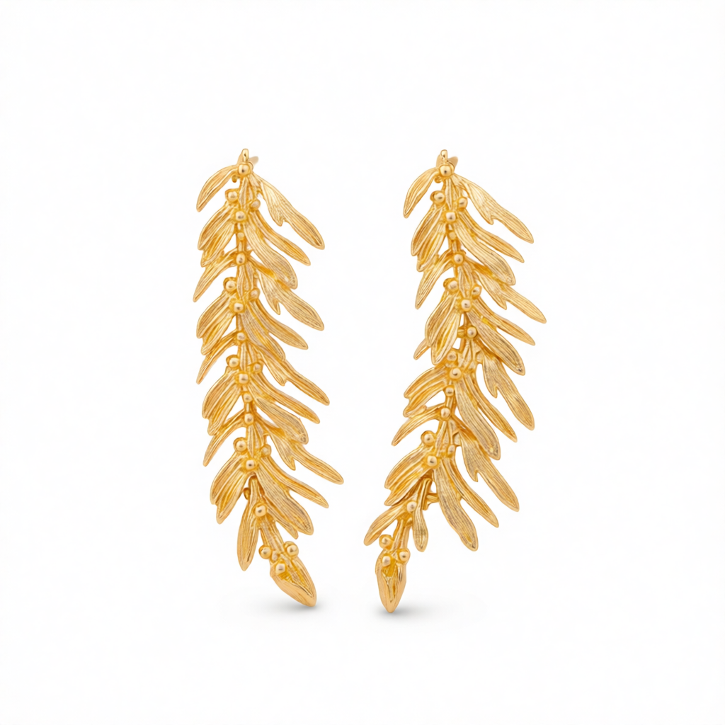 Goldtone Textured Leaves Dangle Earrings