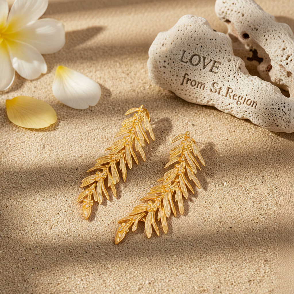 Goldtone Textured Leaves Dangle Earrings