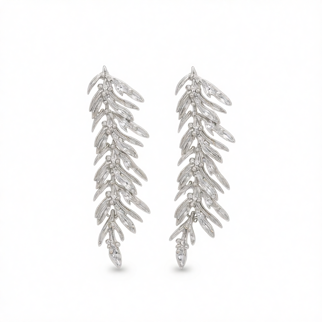 Silvertone Textured Leaves Dangle Earrings