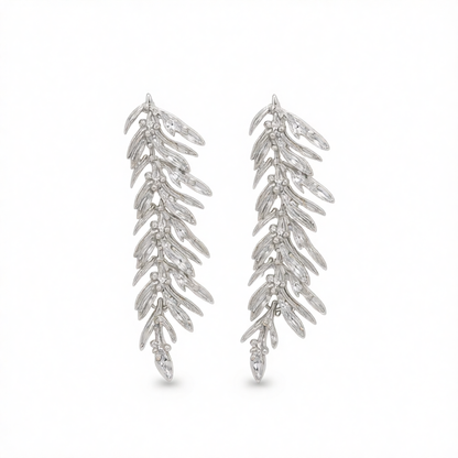 Silvertone Textured Leaves Dangle Earrings