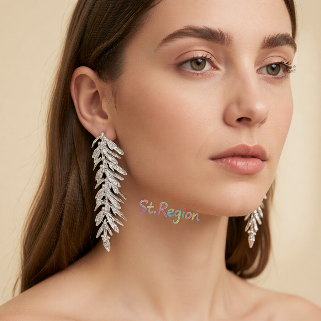 Silvertone Textured Leaves Dangle Earrings