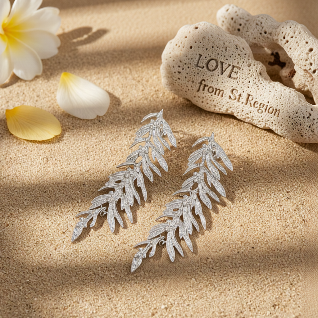 Silvertone Textured Leaves Dangle Earrings