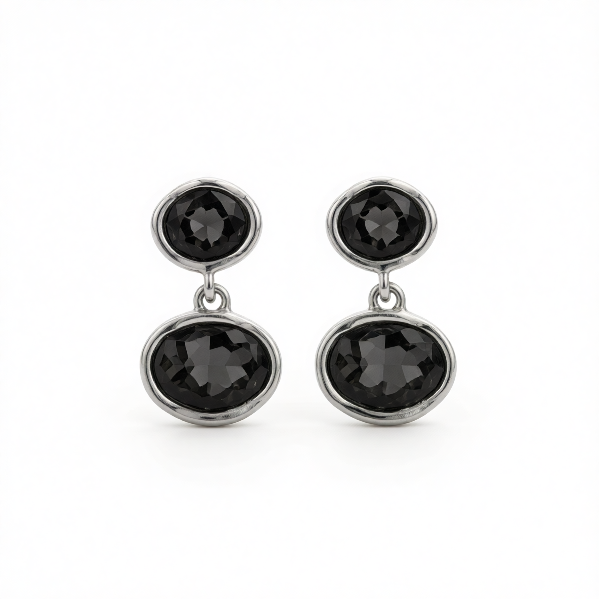 Oval Crystal & Silvertone Dangle Earring