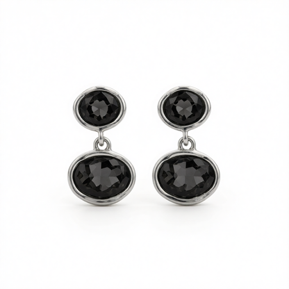 Oval Crystal & Silvertone Dangle Earring