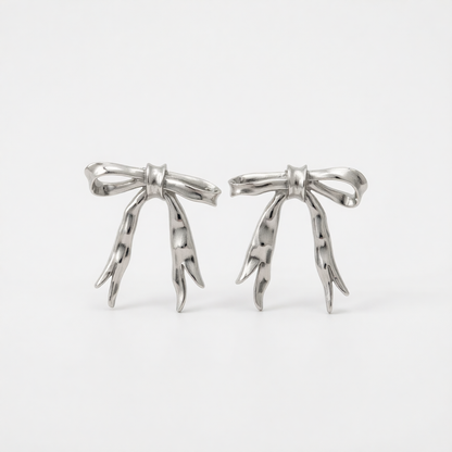 Silvertone Hammered Bow Stud Earrings