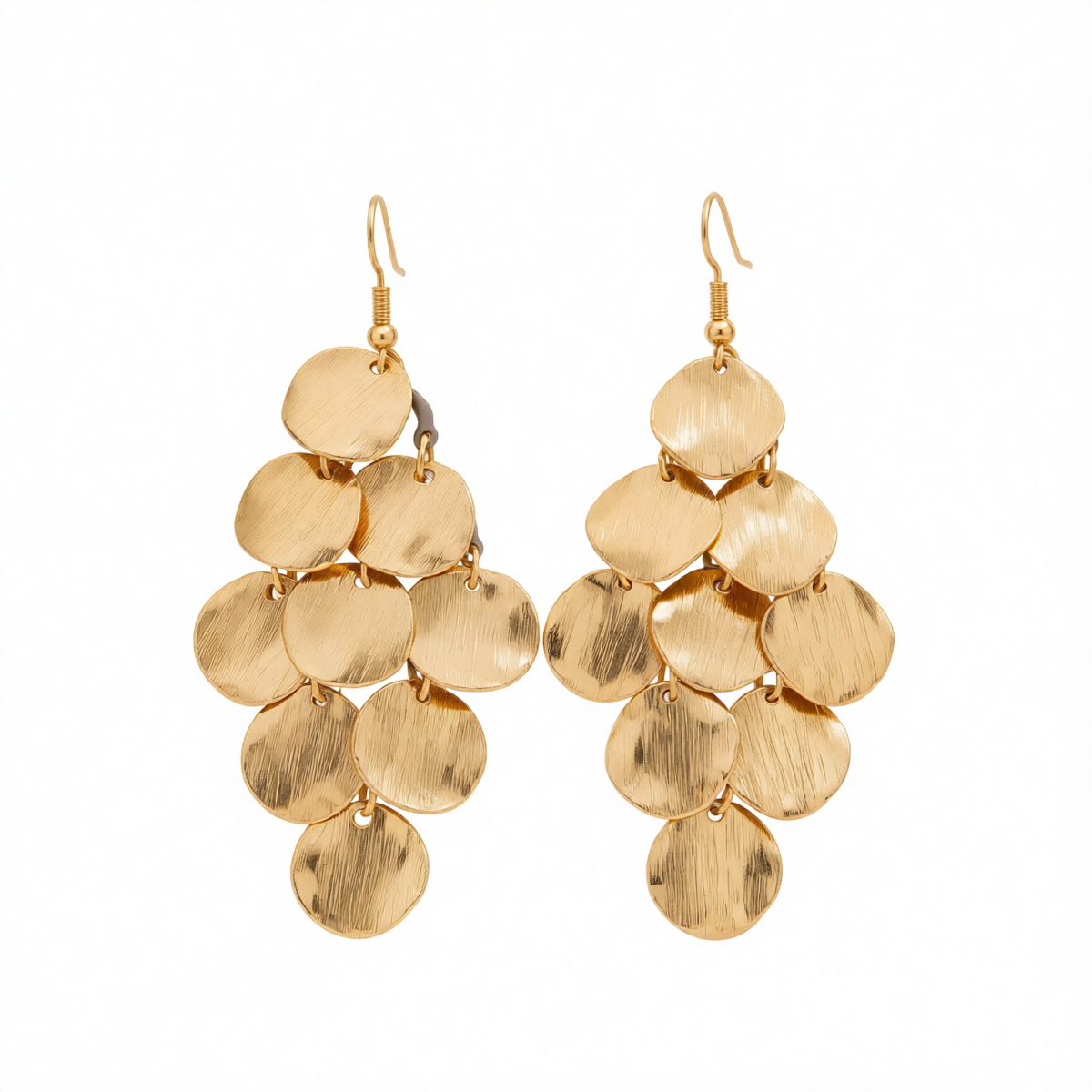 Goldtone Textured Disc Tassel Dangle Earrings