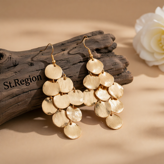 Goldtone Textured Disc Tassel Dangle Earrings