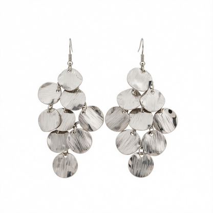 Silvertone Textured Disc Tassel Dangle Earrings