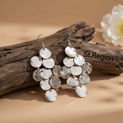Silvertone Textured Disc Tassel Dangle Earrings