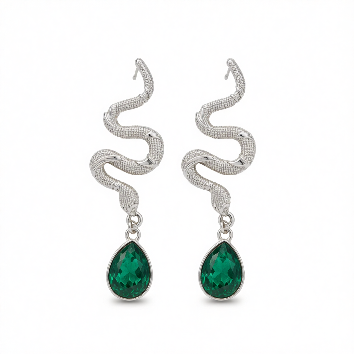 Crystal & Silvertone Textured Snake Dangle Earrings