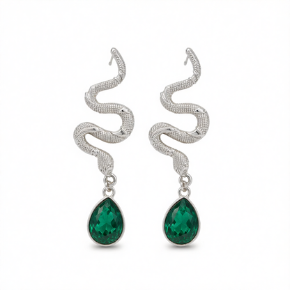 Crystal & Silvertone Textured Snake Dangle Earrings
