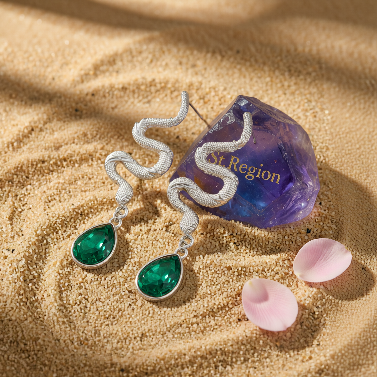 Crystal & Silvertone Textured Snake Dangle Earrings