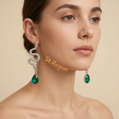 Crystal & Silvertone Textured Snake Dangle Earrings