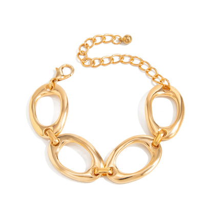 Goldtone Open Oval Station Chain Bracelet