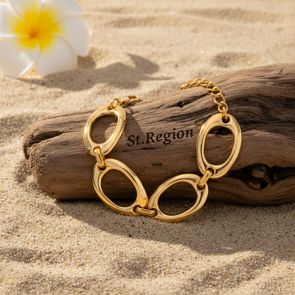 Goldtone Open Oval Station Chain Bracelet