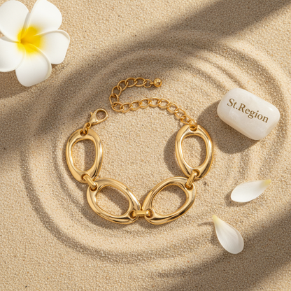 Goldtone Open Oval Station Chain Bracelet