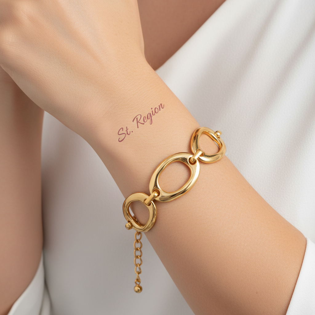 Goldtone Open Oval Station Chain Bracelet