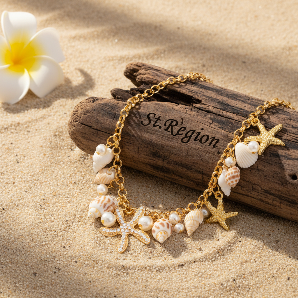 Pearl & Shell Goldtone Starfish Cluster Charm Anklet