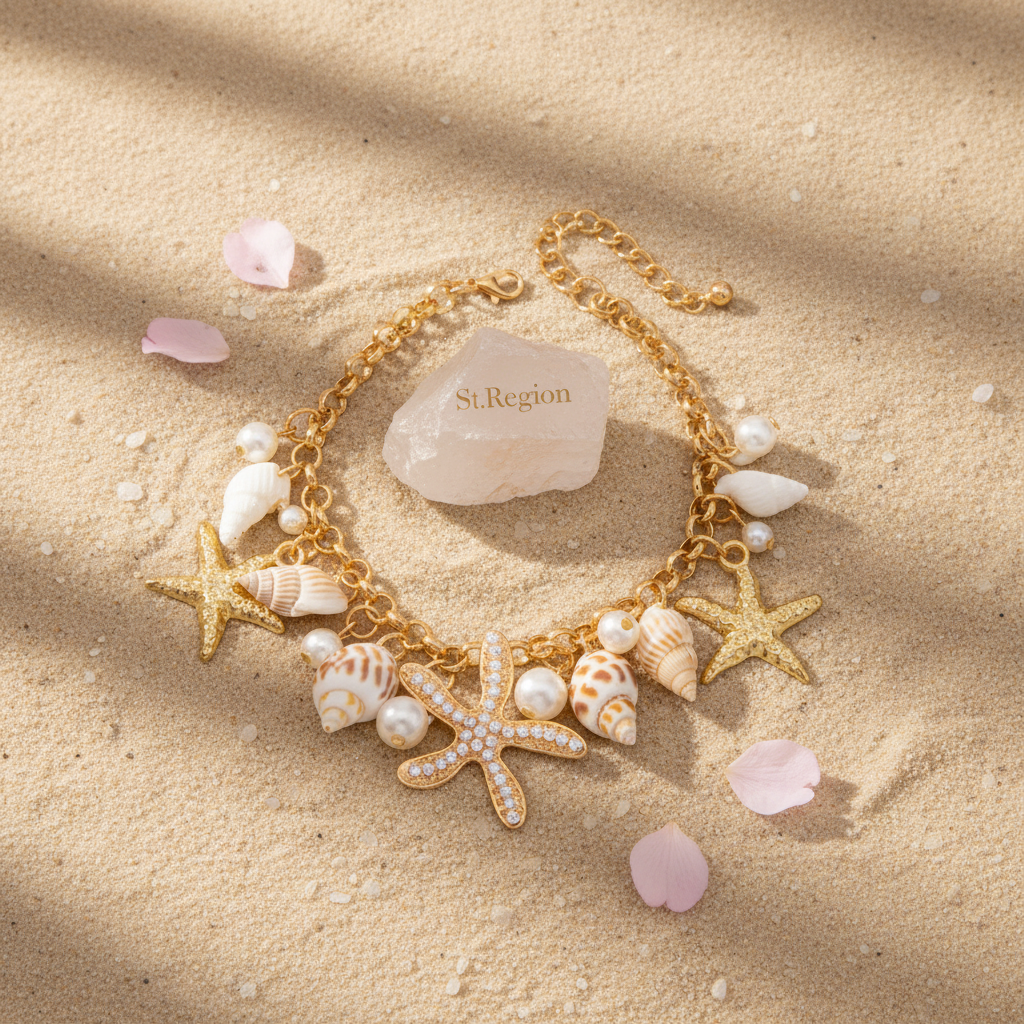 Pearl & Shell Goldtone Starfish Cluster Charm Anklet